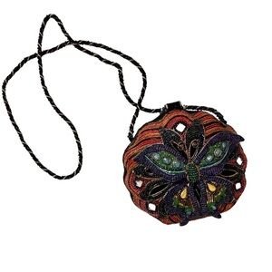 NWT VINTAGE MARY FRANCES Motif Butterfly Beaded Multicolor Round Shoulder Bag